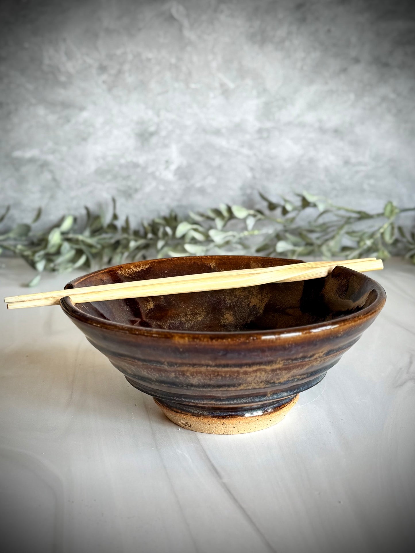 Ramen Bowl - Brown w/blue Tiered