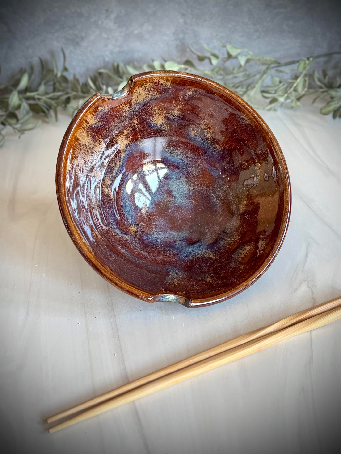 Ramen Bowl - Brown w/blue Tiered