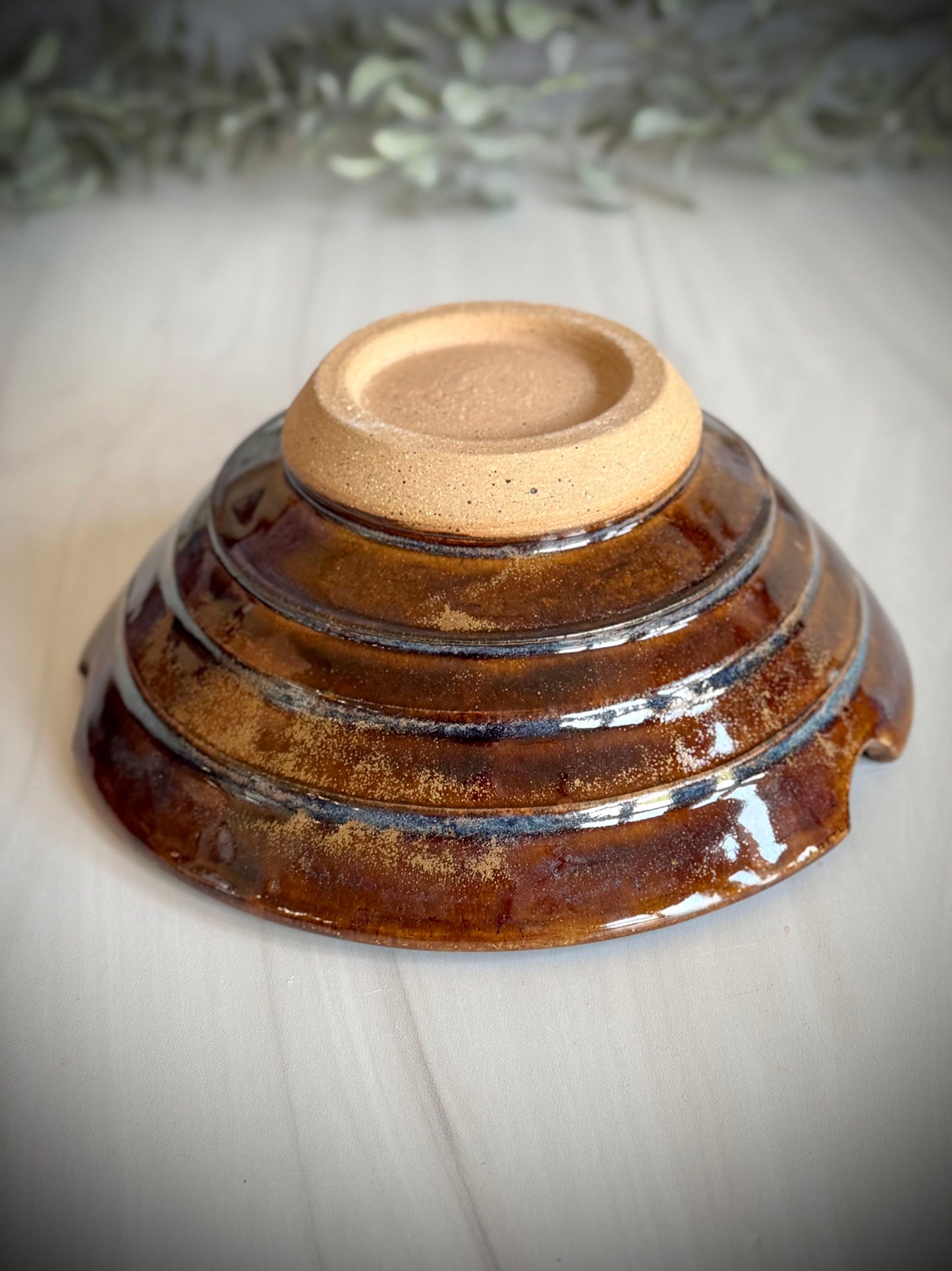 Ramen Bowl - Brown w/blue Tiered