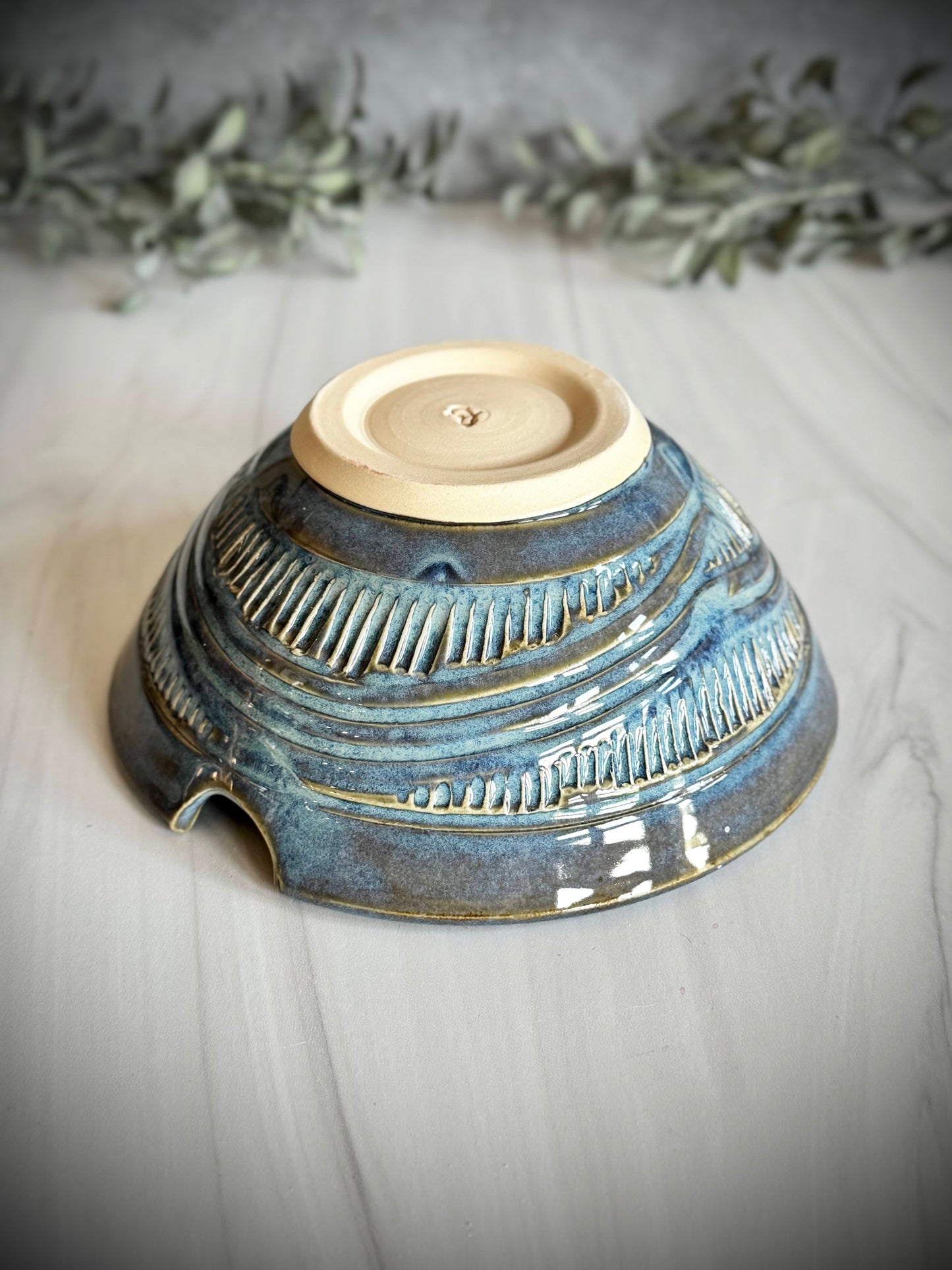 Ramen Bowl - Light Blue Carved