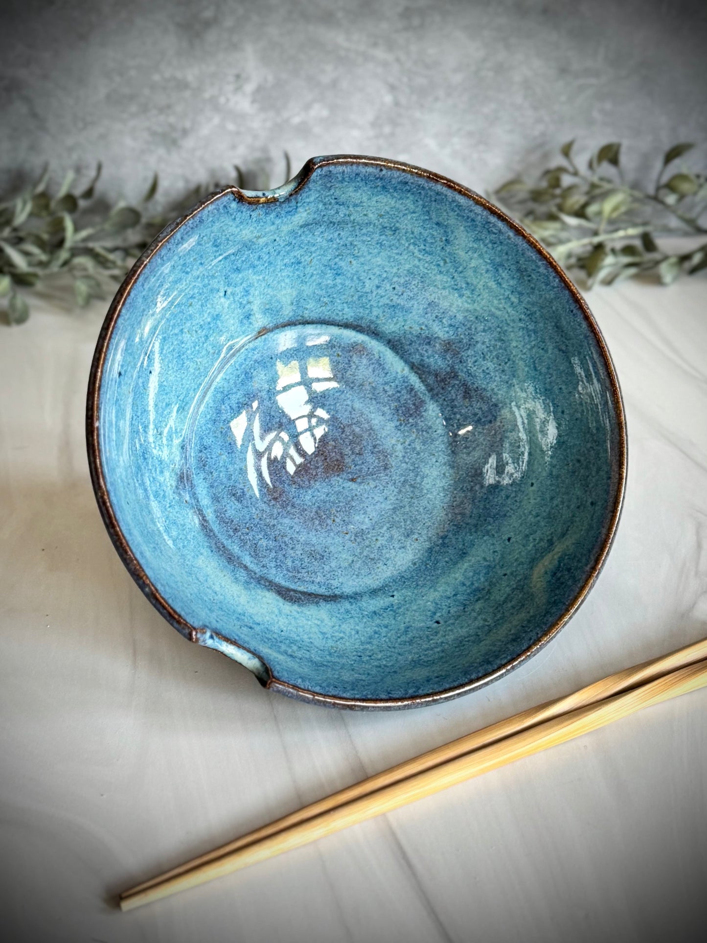 Ramen Bowl - Light Blue Hand Carved