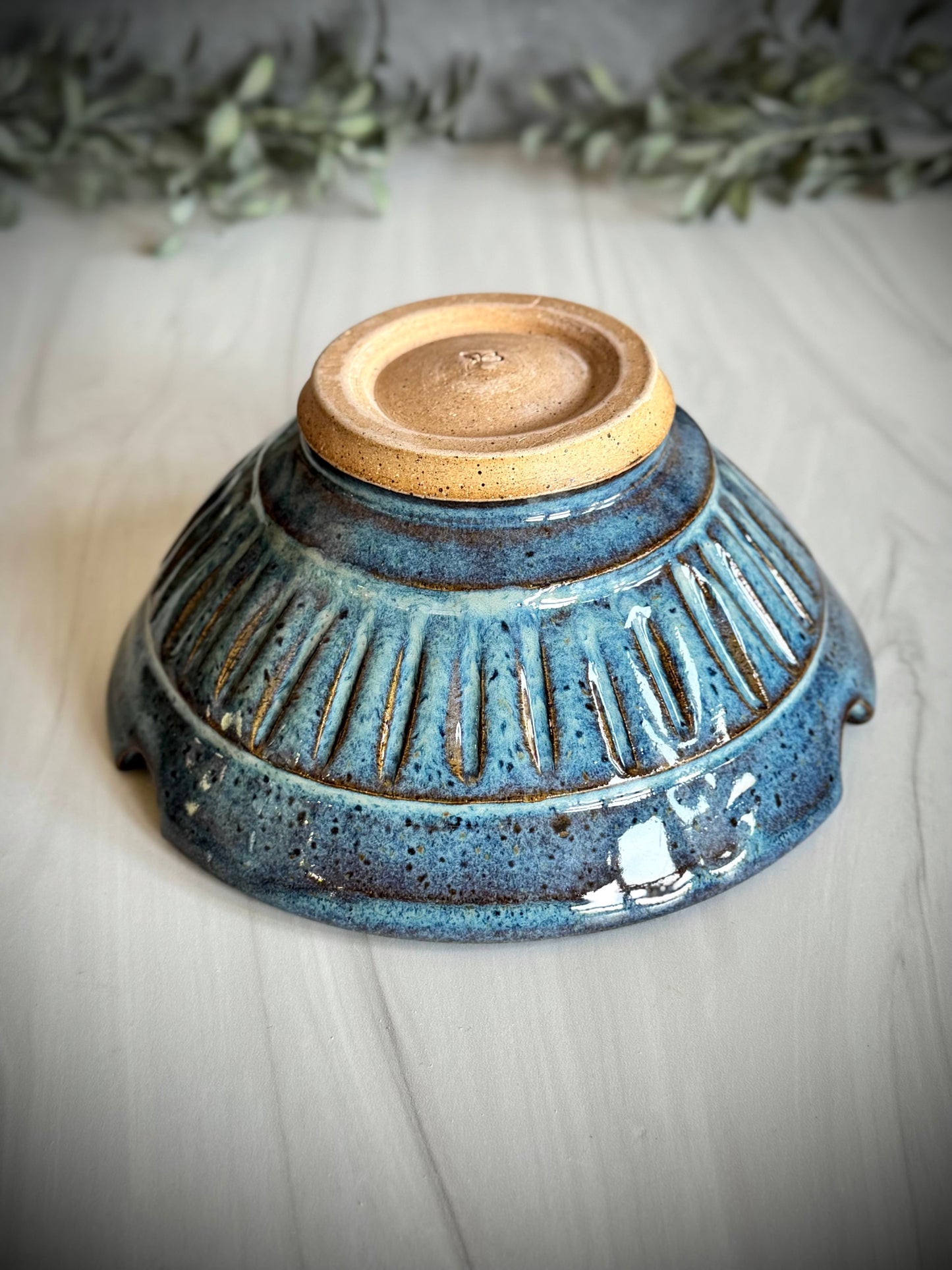 Ramen Bowl - Light Blue Hand Carved