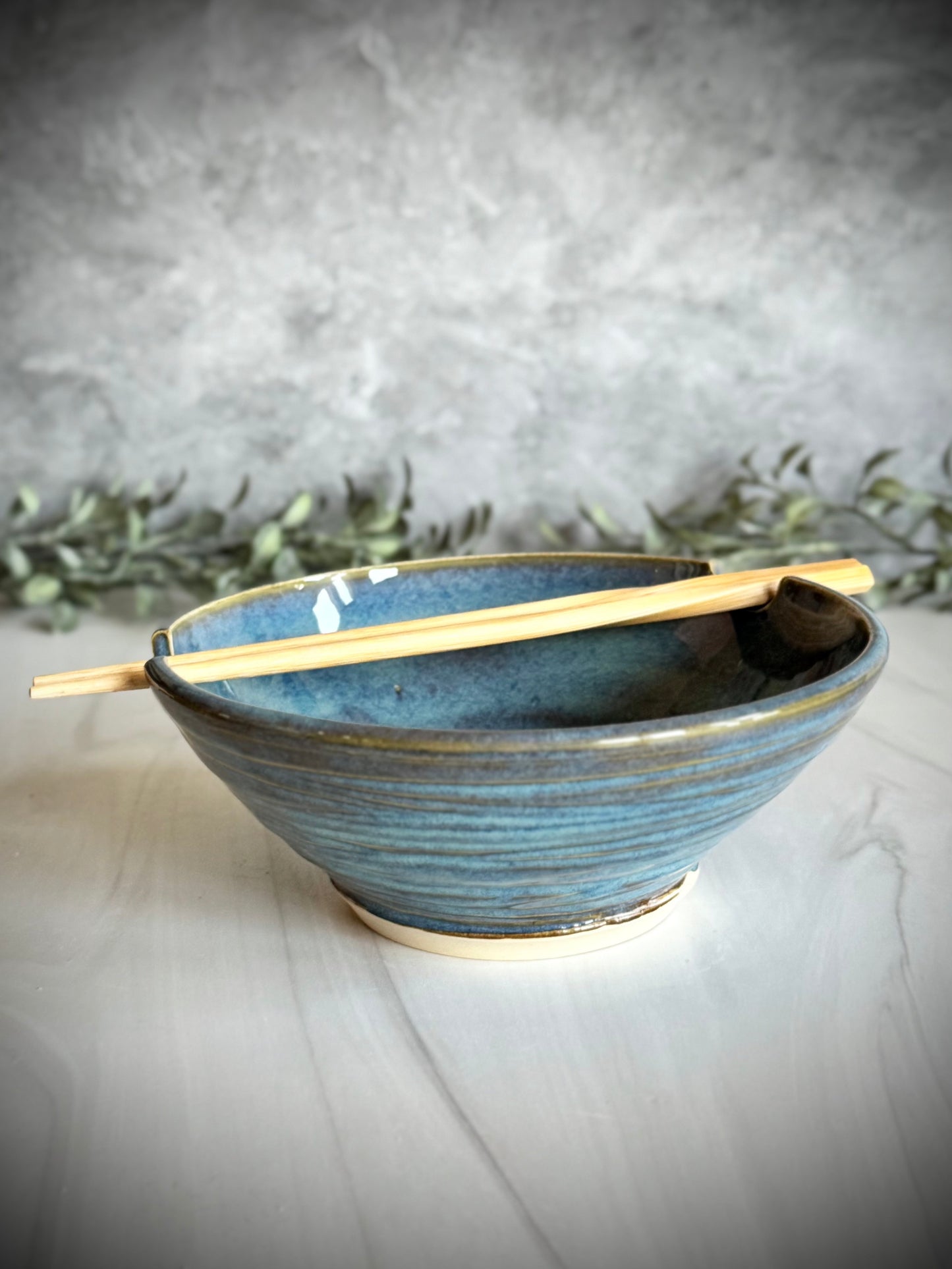 Ramen Bowl - Light Blue Spiral Carved