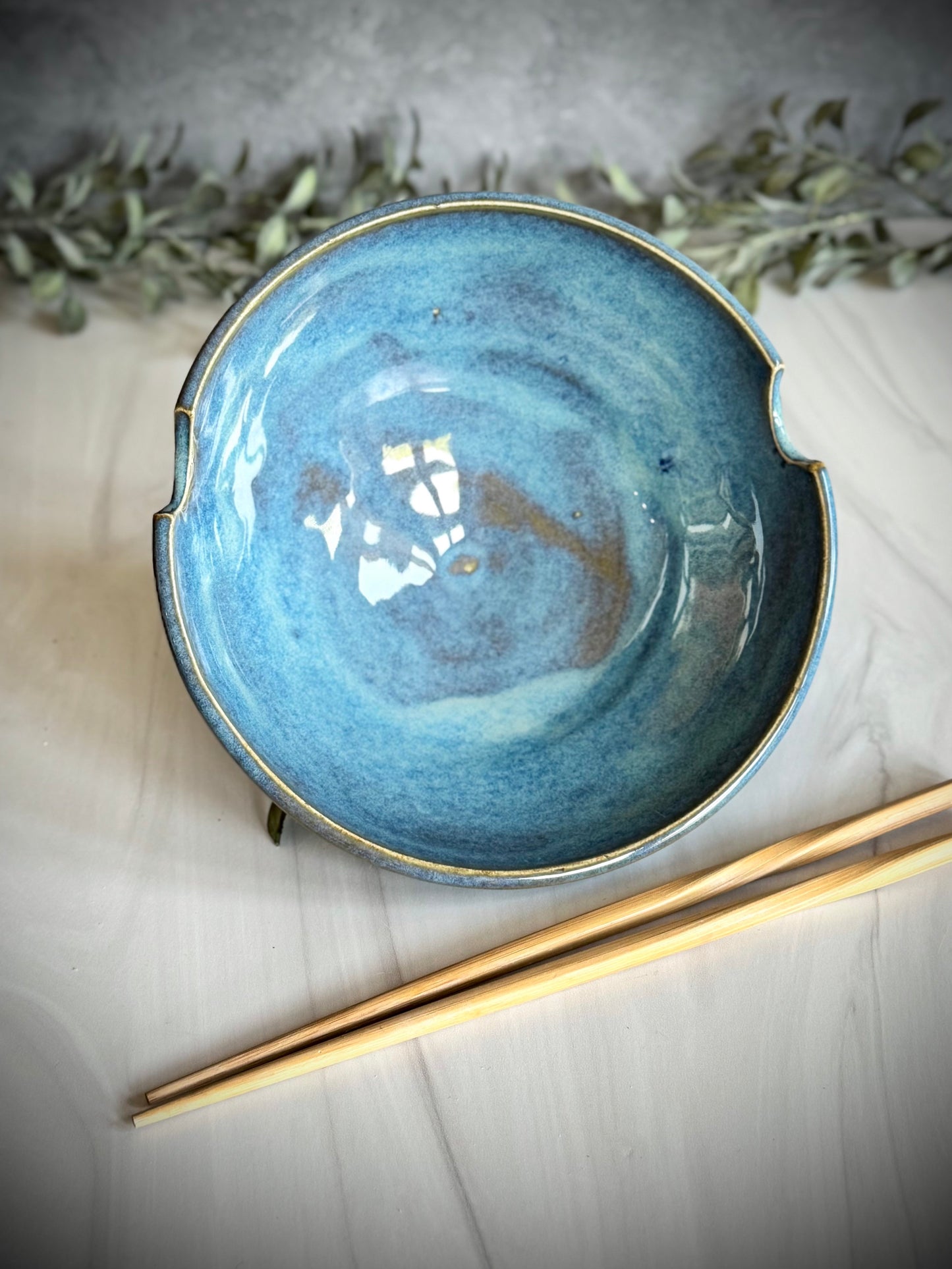 Ramen Bowl - Light Blue Spiral Carved