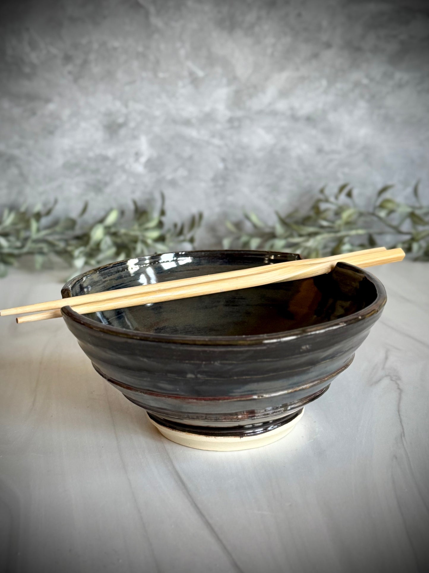 Ramen Bowl - Black with Blue and Rust - Tiered