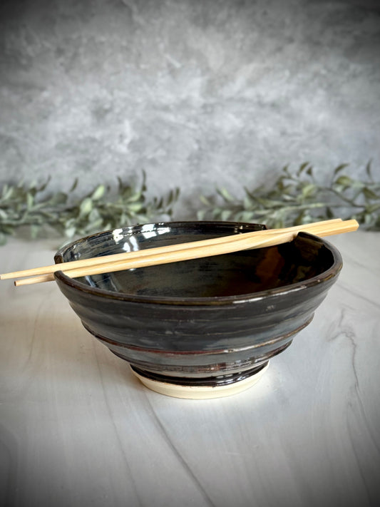 Ramen Bowl - Black with Blue and Rust - Tiered