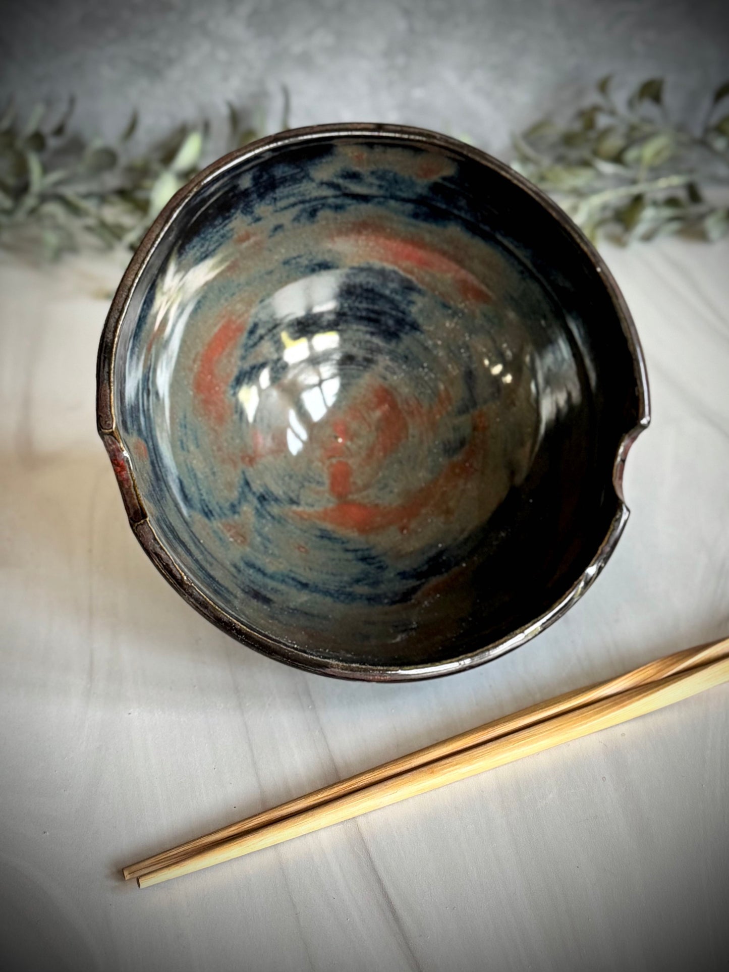Ramen Bowl - Black with Blue and Rust - Tiered