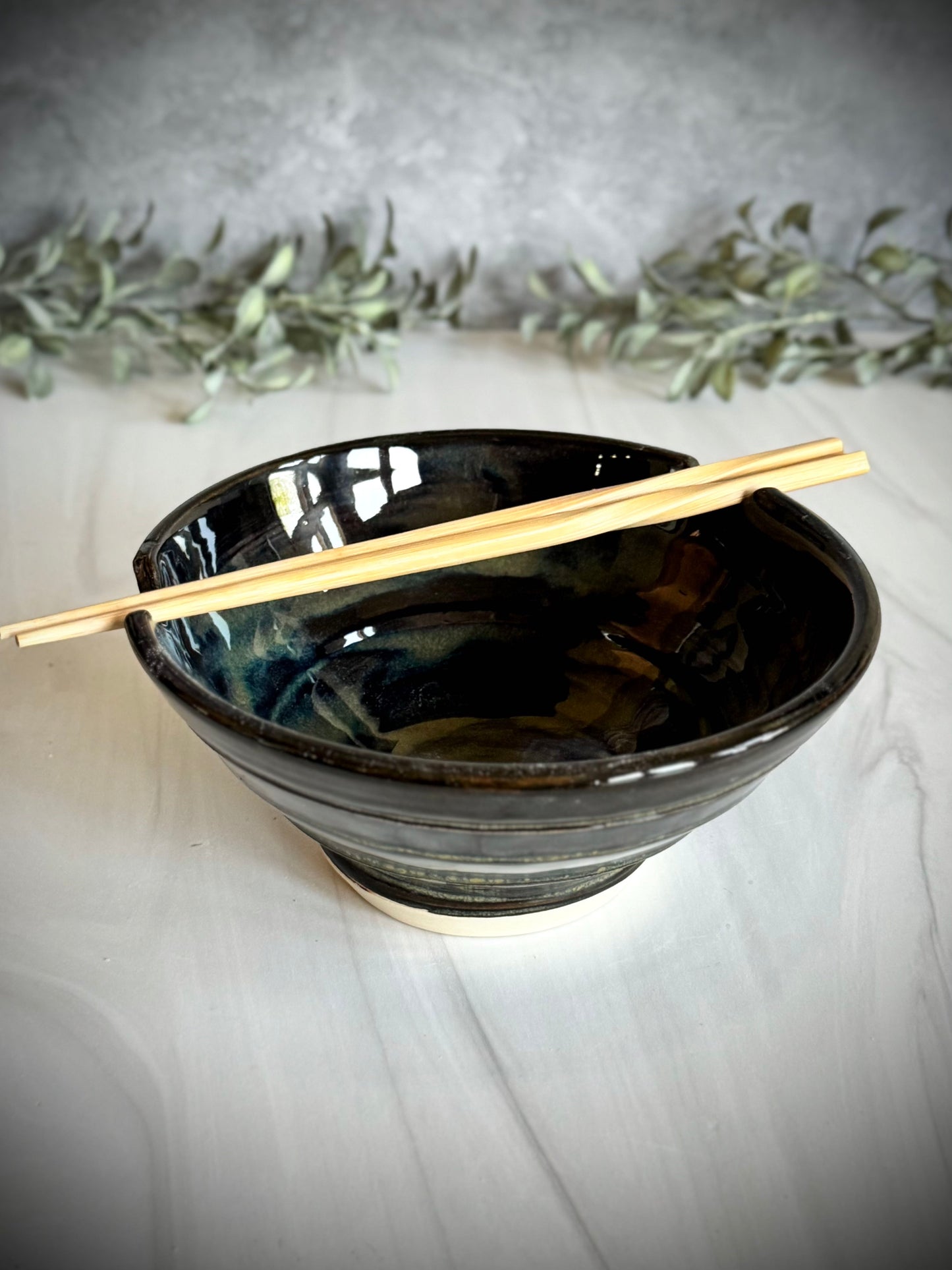 Ramen Bowl - Black with Green/blue