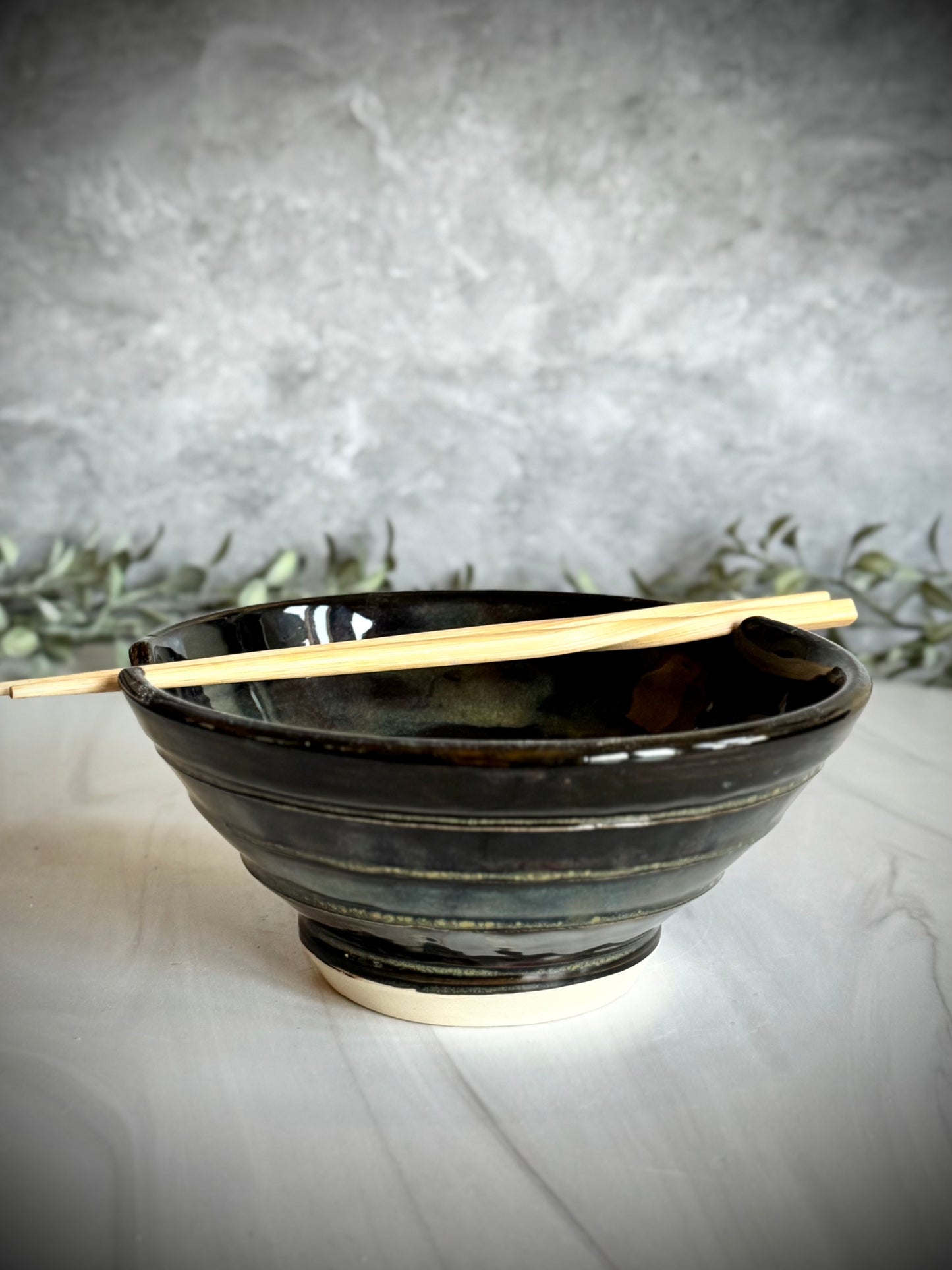 Ramen Bowl - Black with Green/blue