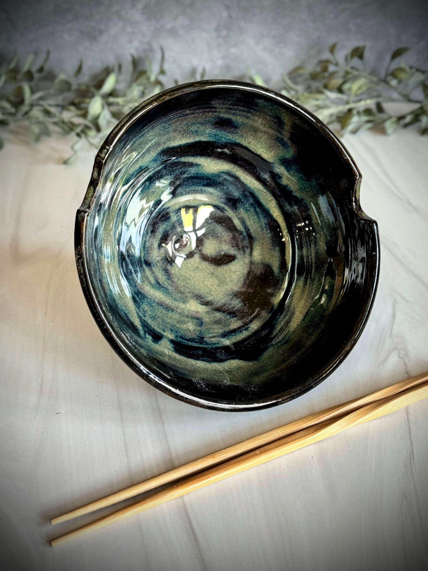 Ramen Bowl - Black with Green/blue