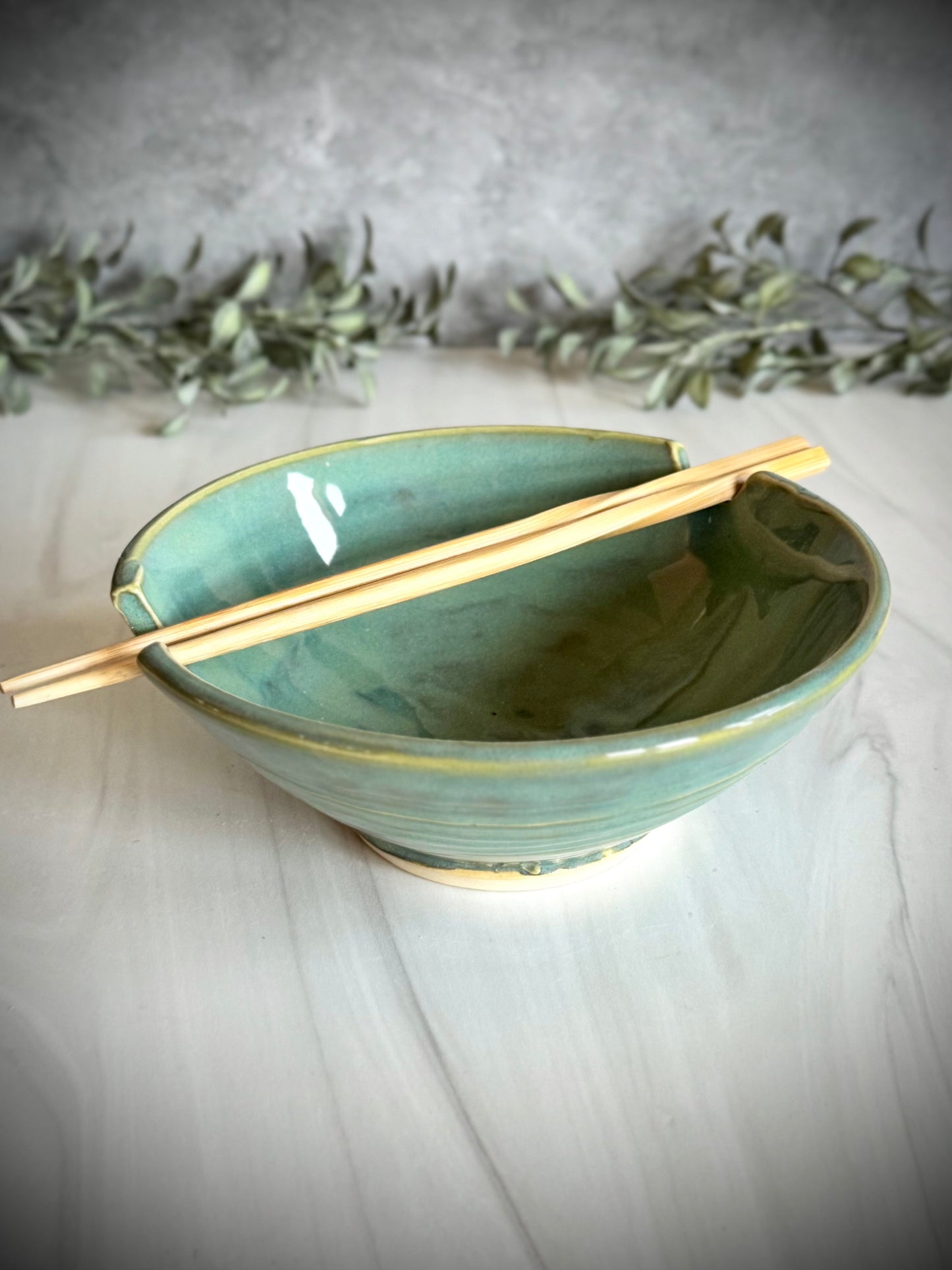 Ramen Bowl - Turquoise Hand Carved