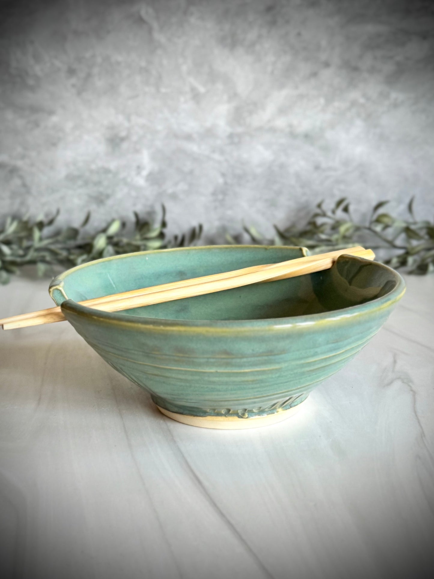 Ramen Bowl - Turquoise Hand Carved