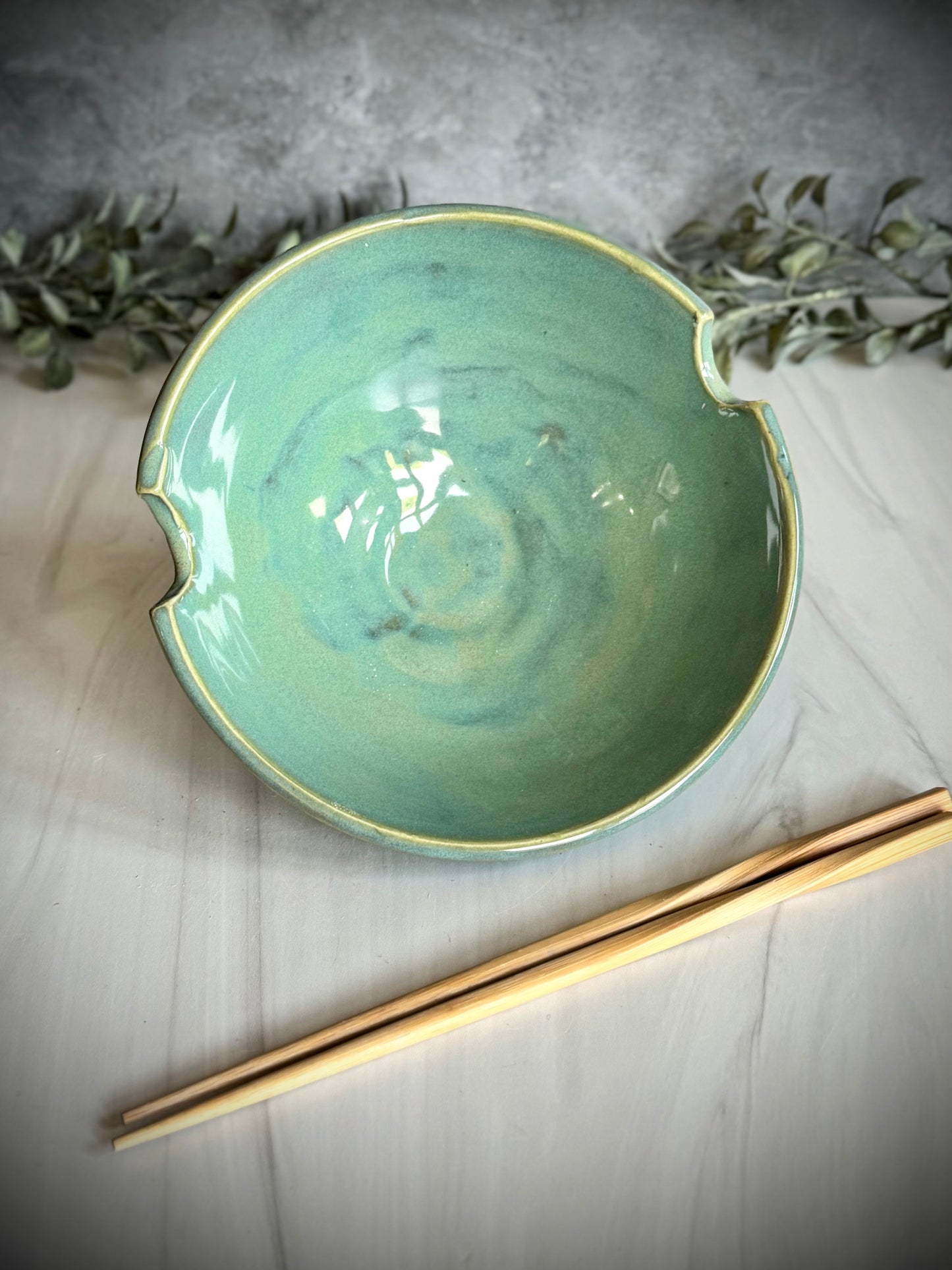 Ramen Bowl - Turquoise Hand Carved