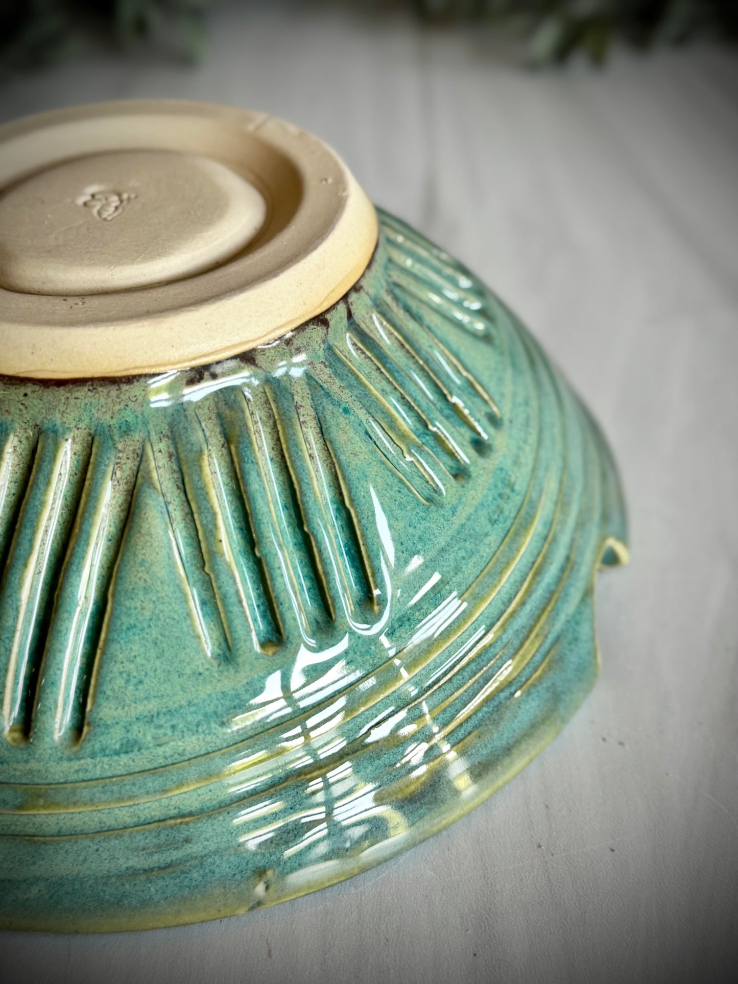 Ramen Bowl - Turquoise Hand Carved