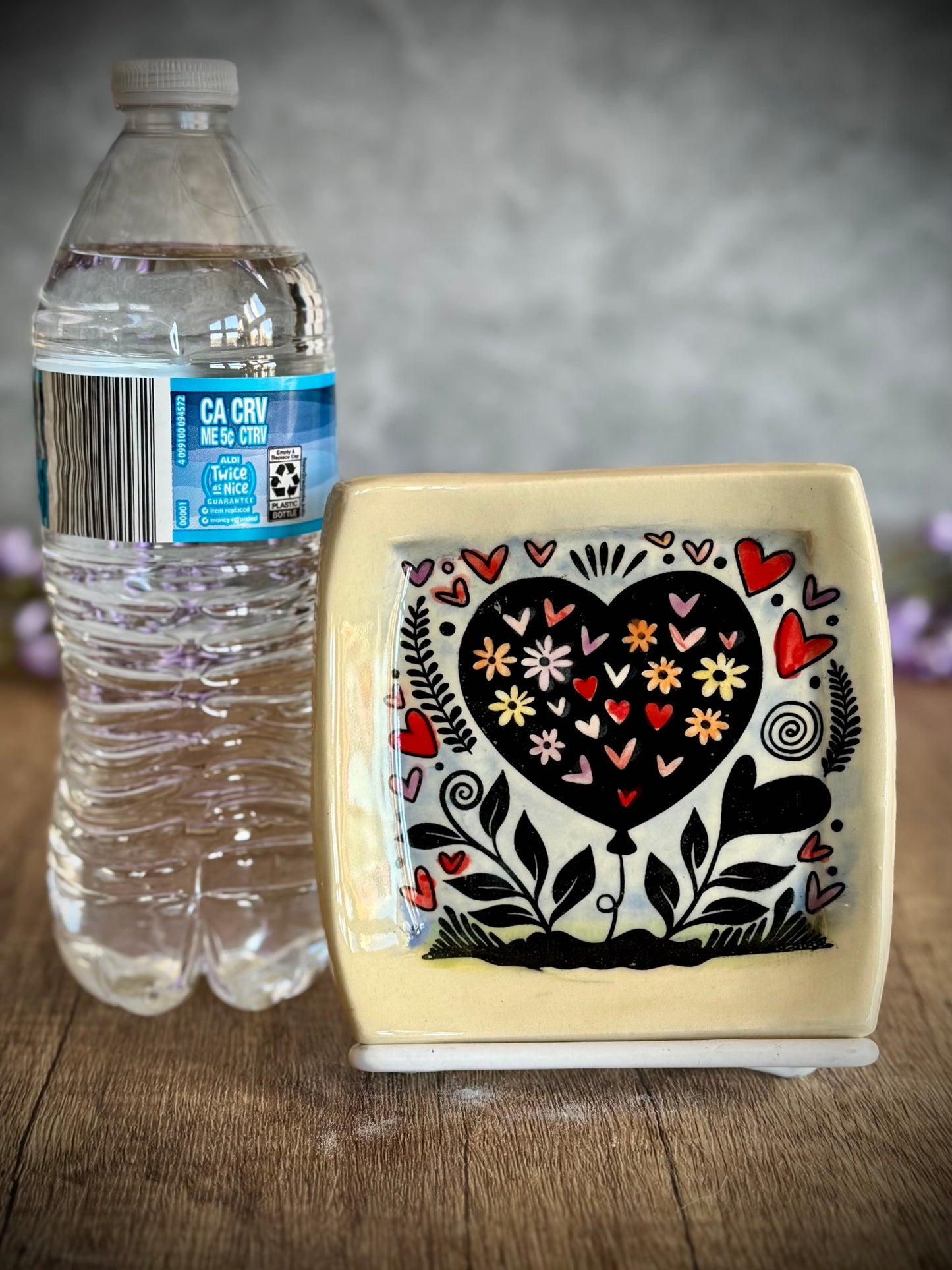 Small Square Floral Heart Plate