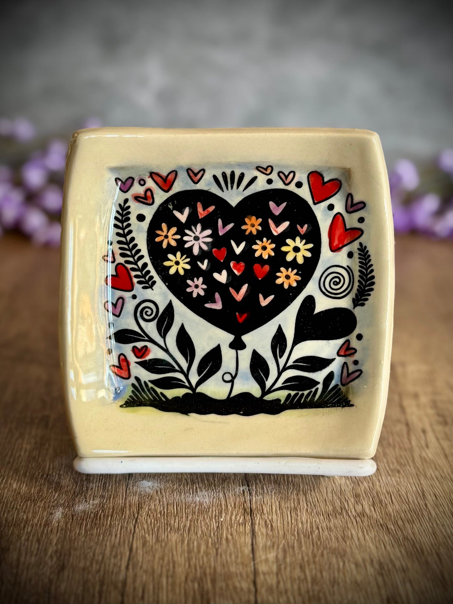 Small Square Floral Heart Plate