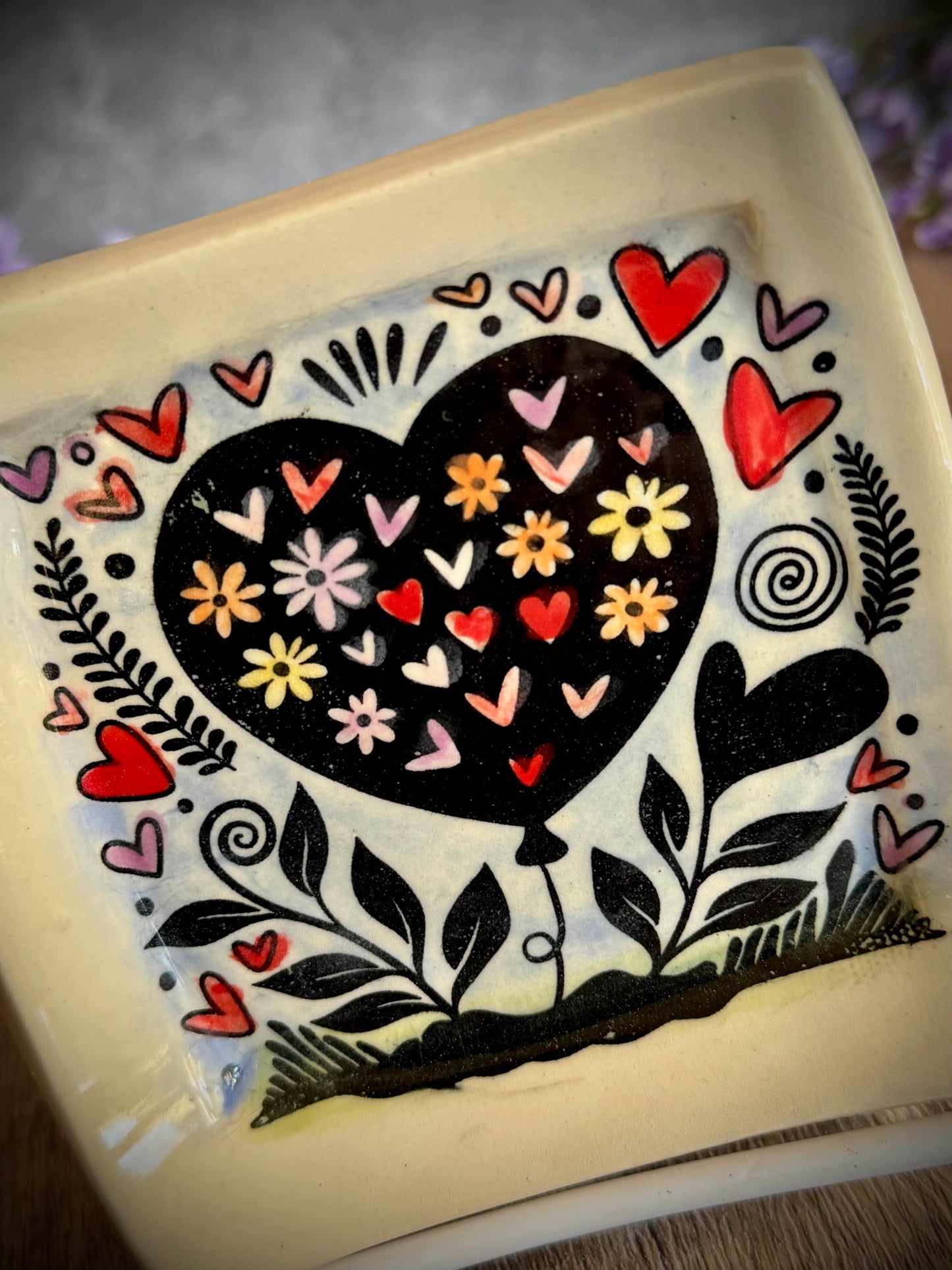 Small Square Floral Heart Plate