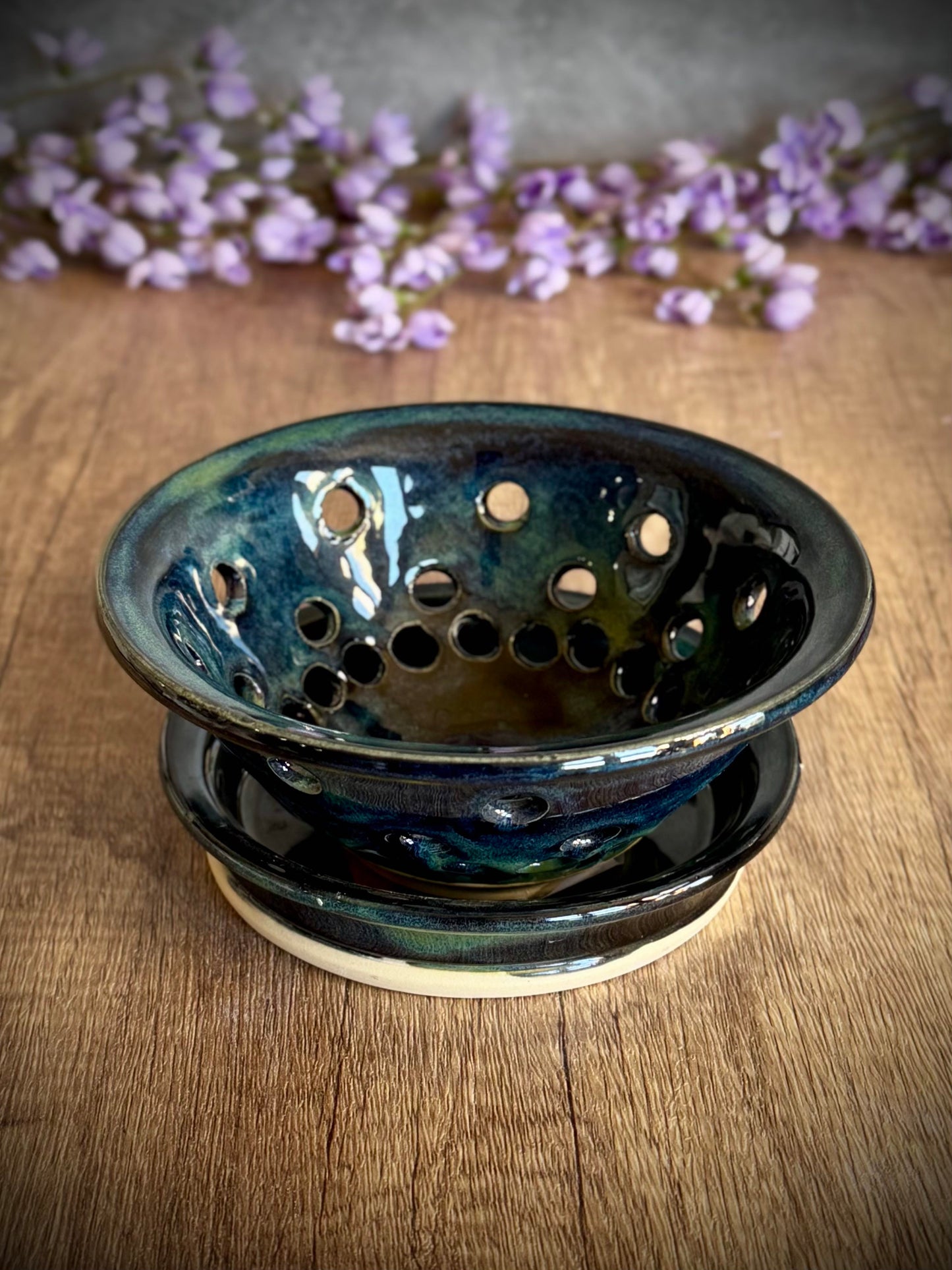 Small Berry Bowl with Matching Plate – Blue and Green