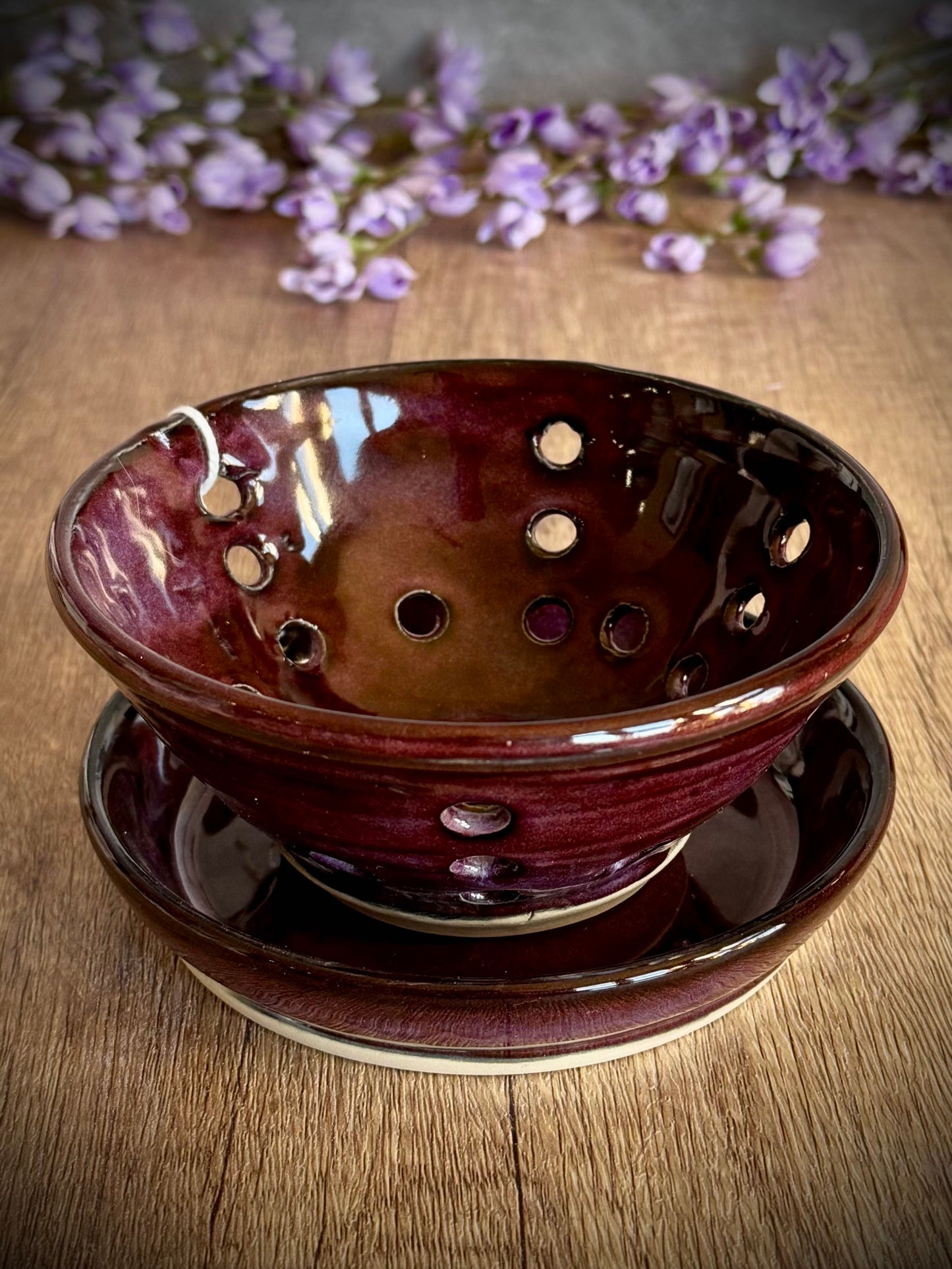 Small Berry Bowl with Matching Plate – Deep Plum