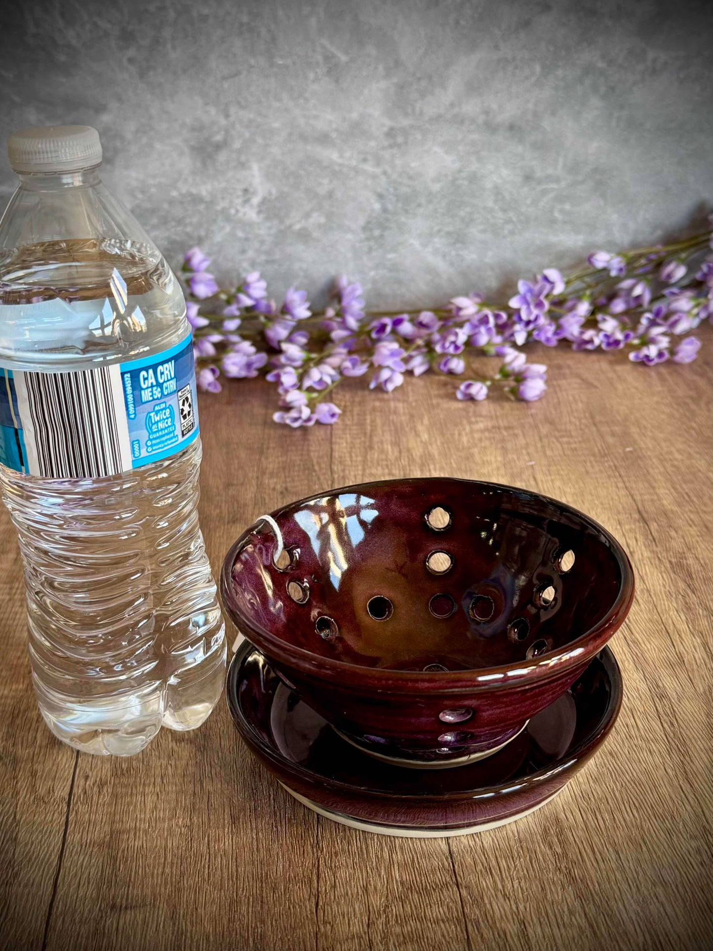 Small Berry Bowl with Matching Plate – Deep Plum